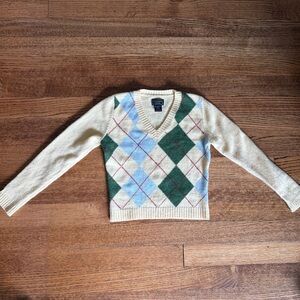 Abercrombie & Fitch Yellow and Green V-Neck Argyle Sweater, A&F Y2K Fashion